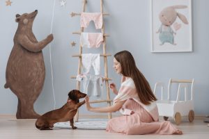 A Pregnant Woman Training Her Dog - tricks to teach your dog.