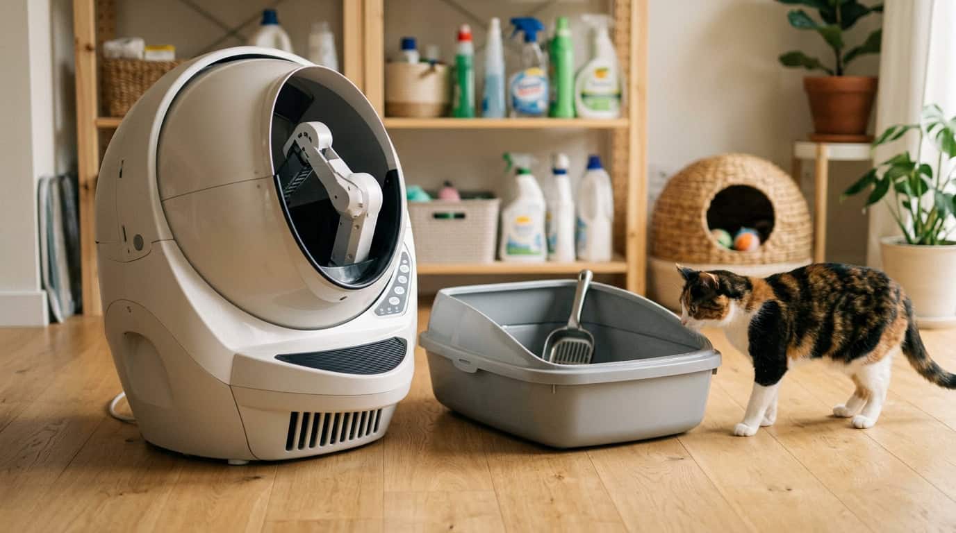 self-cleaning litter boxes worth it — owner comparing self-cleaning and traditional litter boxes