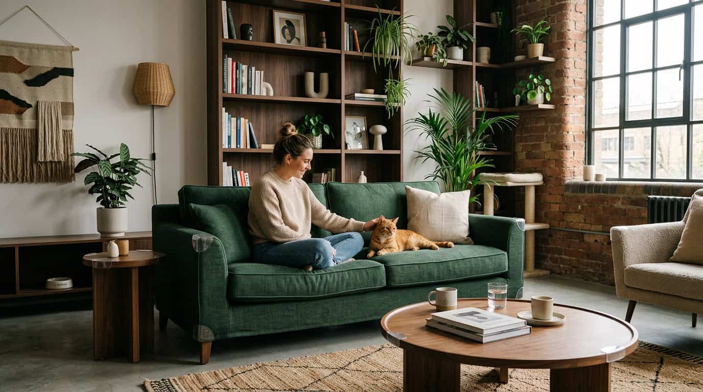 pet-proof apartment without losing style — stylish apartment with washable covers and protected plants
