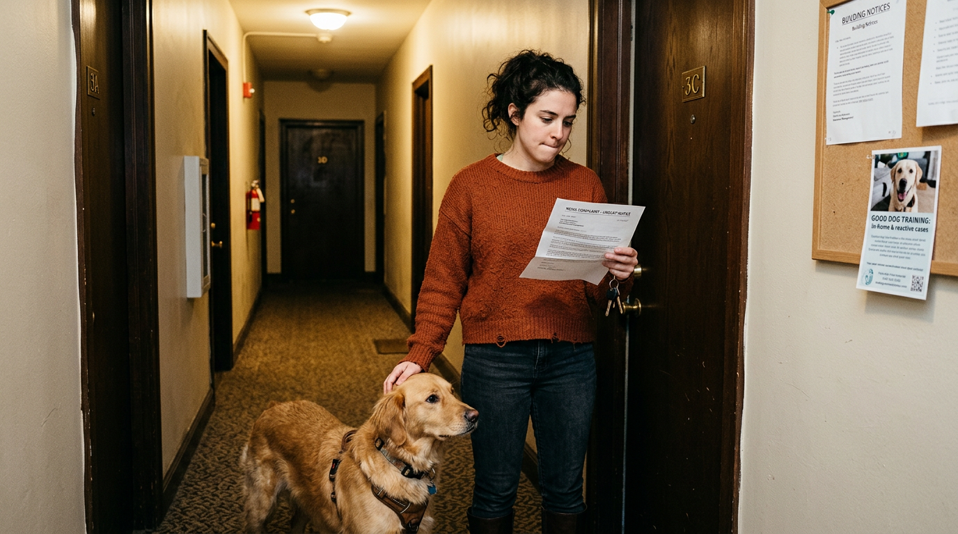 noise complaints pet apartment — tenant receiving noise complaint about barking dog in hallway