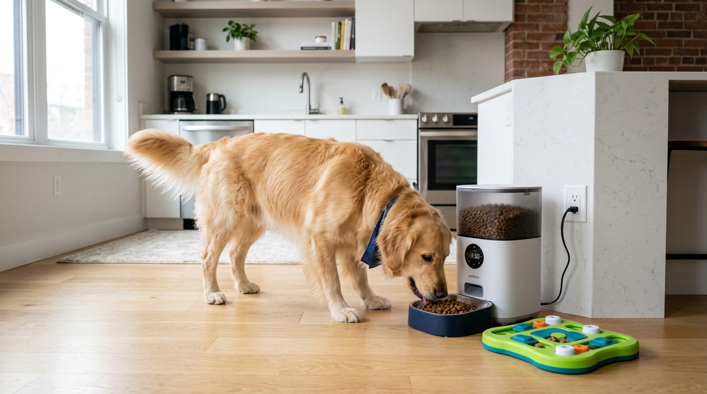 Automatic pet feeder for apartment dog with app control