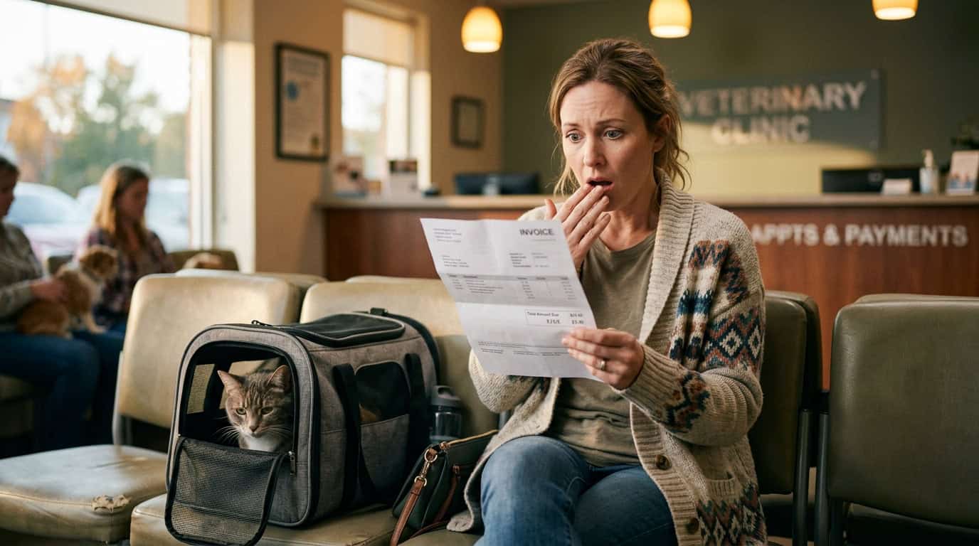 pet expenses owners forget to budget — owner looking at unexpected vet bill in waiting room