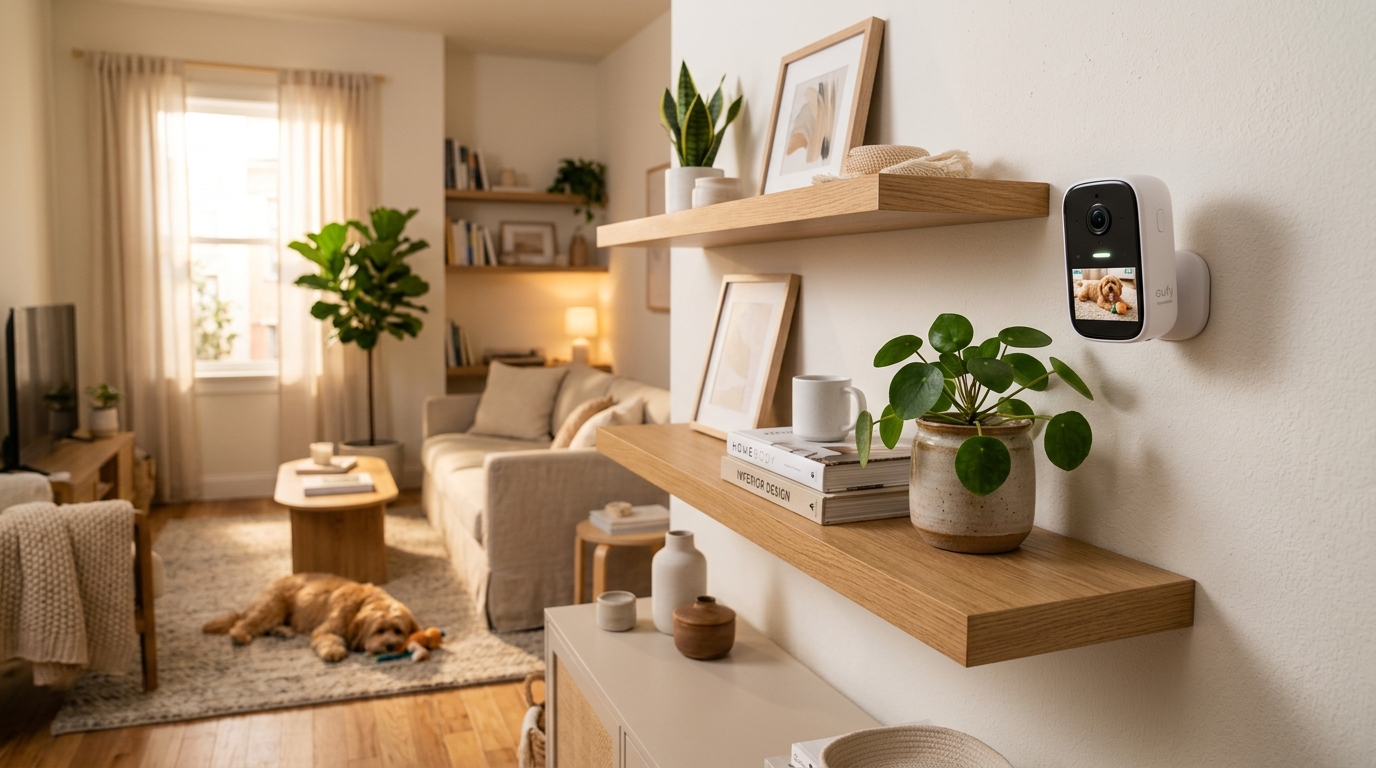 Best pet camera mounted in apartment showing live feed of dog