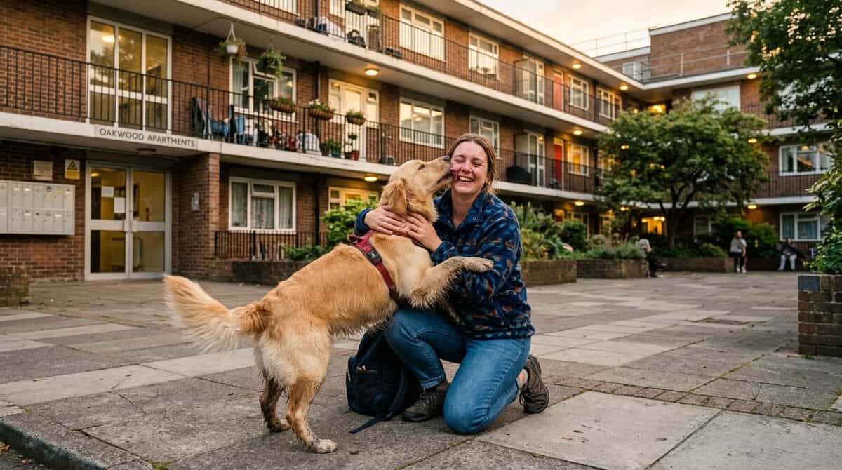 Person posting on social media and apps to find lost pet