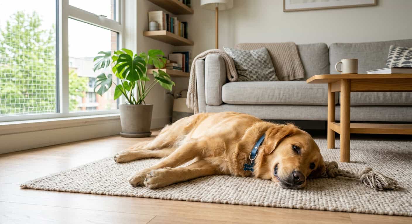 A apartment pet safety tips in a cozy apartment setting