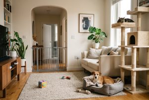 Baby-proofed and pet-proofed apartment with gates and safety features